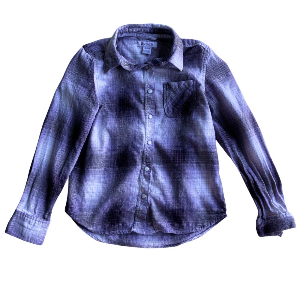Tractr Girls Plaid Pearl Snap Long Sleeve Button Up Purple Shirt Size Small 7/8